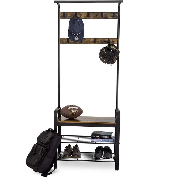 Vasagle Garderobenständer HSR40B, Vintage, Mit 9 Haken, Metall / Holz, Schwarz / Braun 4 Vasagle Garderobenständer HSR40B, Vintage, Mit 9 Haken, Metall / Holz, Schwarz / Braun - Image 4