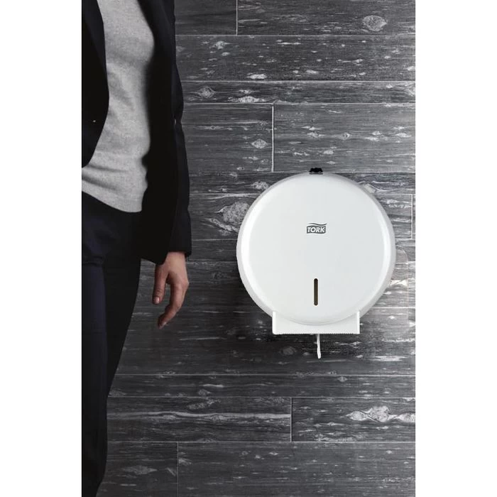 Tork Toilettenpapierspender 247040, T2, Metall, Für Mini Jumbo Rollen, Weiß 2 Tork Toilettenpapierspender 247040, T2, Metall, Für Mini Jumbo Rollen, Weiß - Image 2