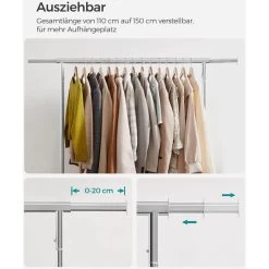 Songmics Garderobenständer HSR11S, Bis 130 Kg, Mit Rollen, Ausziehbar, Metall, Silber -Haushaltsprodukte Geschäft 07353360614c953847186136b59e02fbf8a08b20 garderobenstaender songmics hsr11s bis 130 kg