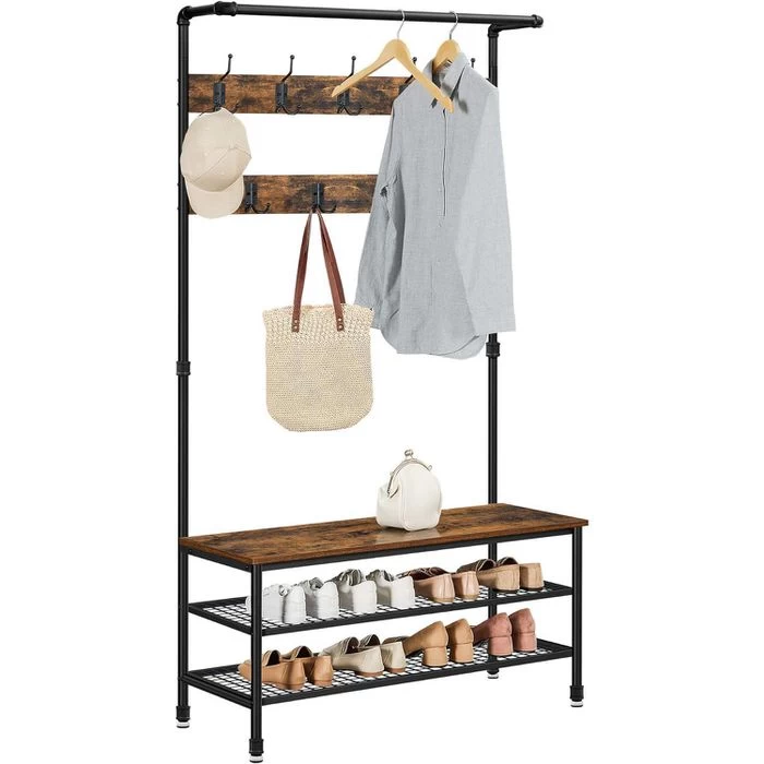 Vasagle Garderobenständer HSR47BX, Vintage, Mit 23 Haken, Metall / Holz, Schwarz / Braun 3 Vasagle Garderobenständer HSR47BX, Vintage, Mit 23 Haken, Metall / Holz, Schwarz / Braun - Image 3