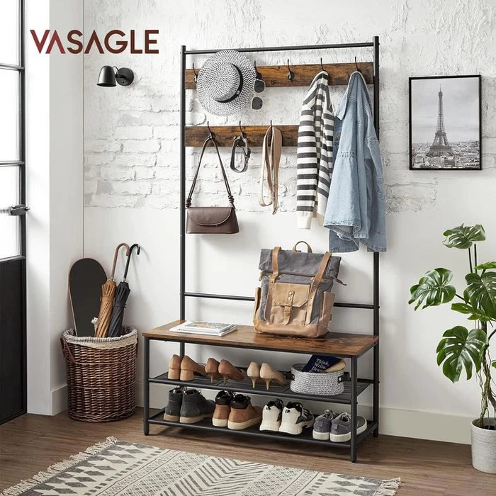 Vasagle Garderobenständer HSR410B01, Vintage, Mit 22 Haken, Metall / Holz, Schwarz / Braun 8 Vasagle Garderobenständer HSR410B01, Vintage, Mit 22 Haken, Metall / Holz, Schwarz / Braun - Image 8