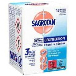 Sagrotan Feuchte Tücher, Für Oberflächen, Einzeln Verpackt, 15 Tücher Desinfektionstücher