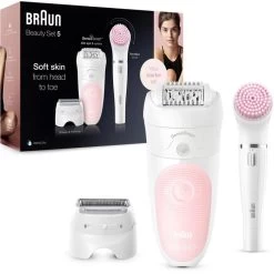 Braun Epilierer Silk-epil 5 Beauty-Set 5-895, 6in1, Mit 5 Extras, Wet&Dry, Weiß/rosa, Braun FaceSpa