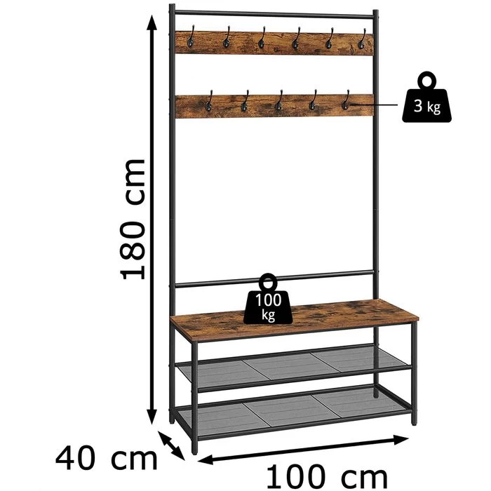 Vasagle Garderobenständer HSR410B01, Vintage, Mit 22 Haken, Metall / Holz, Schwarz / Braun 2 Vasagle Garderobenständer HSR410B01, Vintage, Mit 22 Haken, Metall / Holz, Schwarz / Braun - Image 2