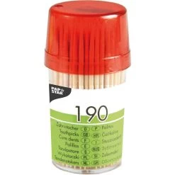 Papstar Zahnstocher 12694, In Spenderdose, 6,5 Cm, Aus Holz, 190 Stück