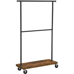 Vasagle Garderobenständer RGR111B01, Vintage, Rollen & Ablage, Ausziehbar, Metall / Holz, Braun