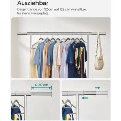 Songmics Garderobenständer HSR13S, Bis 90 Kg, Mit Rollen, Ausziehbar, Metall, Silber -Haushaltsprodukte Geschäft 307e045b401bc3b13d6f14d62a500dde86b44449 garderobenstaender songmics hsr13s bis 90 kg