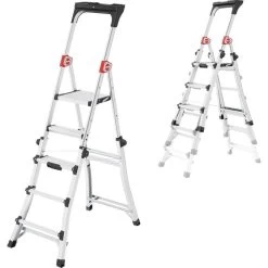 Hailo Teleskopleiter TL100 8450-100, Aluminium, Stehleiter Mit Flexibler Arbeitshöhe, 3-5 Stufen