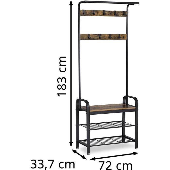 Vasagle Garderobenständer HSR40B, Vintage, Mit 9 Haken, Metall / Holz, Schwarz / Braun 2 Vasagle Garderobenständer HSR40B, Vintage, Mit 9 Haken, Metall / Holz, Schwarz / Braun - Image 2
