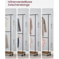 Vasagle Garderobenständer RGR111B01, Vintage, Rollen & Ablage, Ausziehbar, Metall / Holz, Braun -Haushaltsprodukte Geschäft 4261a45afa8d2ec9b138e87e6ddd14020a427a4a garderobenstaender vasagle rgr111b01 vintage