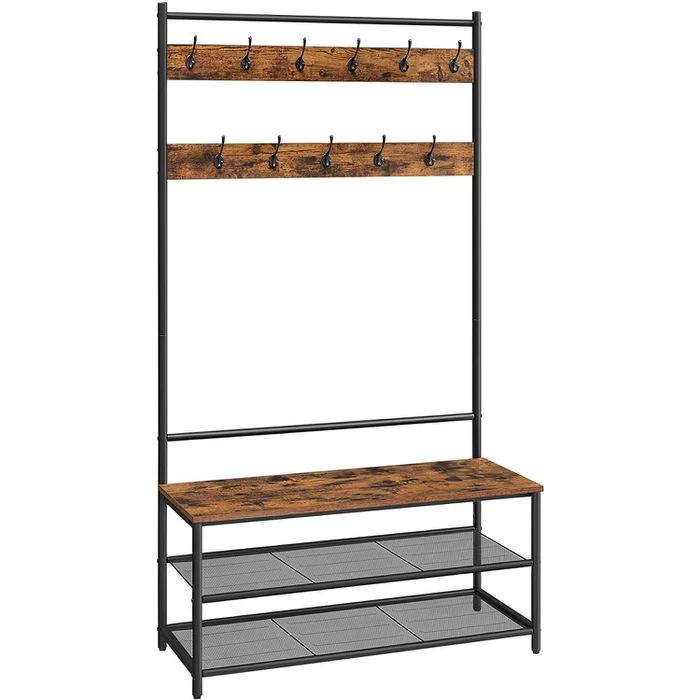 Vasagle Garderobenständer HSR410B01, Vintage, Mit 22 Haken, Metall / Holz, Schwarz / Braun 1 Vasagle Garderobenständer HSR410B01, Vintage, Mit 22 Haken, Metall / Holz, Schwarz / Braun