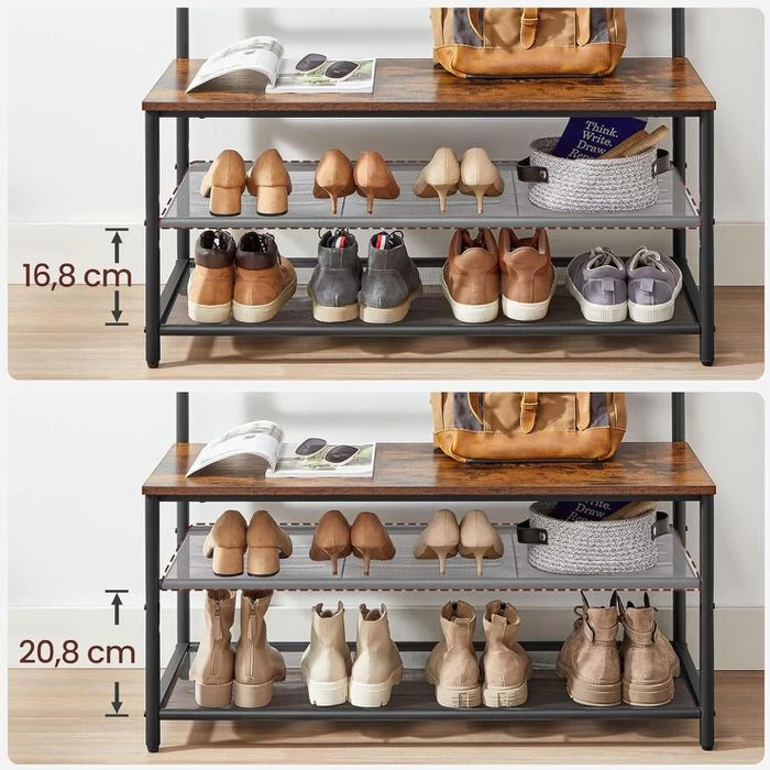 Vasagle Garderobenständer HSR410B01, Vintage, Mit 22 Haken, Metall / Holz, Schwarz / Braun 4 Vasagle Garderobenständer HSR410B01, Vintage, Mit 22 Haken, Metall / Holz, Schwarz / Braun - Image 4