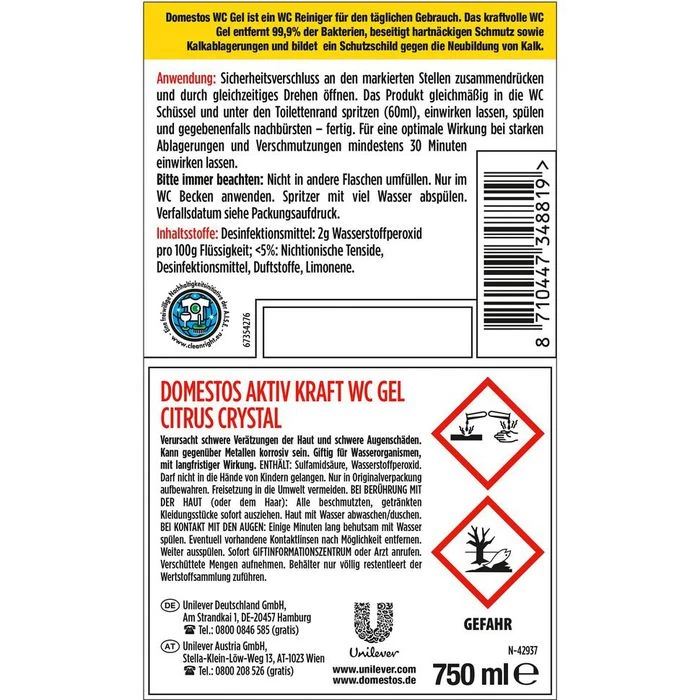 Domestos WC-Reiniger Aktiv Kraft Citrus Fresh, WC Gel, Beseitigt 99,9% Der Bakterien, 1 Liter 6 Domestos WC-Reiniger Aktiv Kraft Citrus Fresh, WC Gel, Beseitigt 99,9% Der Bakterien, 1 Liter - Image 6