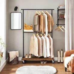 Vasagle Garderobenständer RGR111B01, Vintage, Rollen & Ablage, Ausziehbar, Metall / Holz, Braun -Haushaltsprodukte Geschäft 4b356751634a789f5028a4db4b04e793d19cd817 garderobenstaender vasagle rgr111b01 vintage