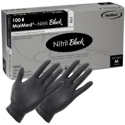 MaiMed Einmalhandschuhe Nitril Black, Puderfrei, 76843, Schwarz, 100 Stück, Größe L