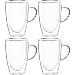 Leonardo Kaffeegläser Duo Tasse 053063, Doppelwandig, Mit Henkel, 400ml, 4 Stück