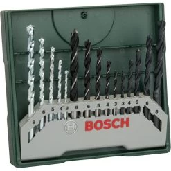 Bosch Bohrer Mini-X-Line Mixed-Set, 15-teiliges Set, 3-8mm, Metall, Holz, Steinbohrer