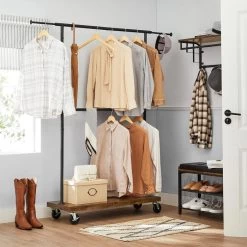 Vasagle Garderobenständer RGR111B01, Vintage, Rollen & Ablage, Ausziehbar, Metall / Holz, Braun -Haushaltsprodukte Geschäft 555508a9522d4a481ba9e6ea0afe3286c1a0f36b garderobenstaender vasagle rgr111b01 vintage