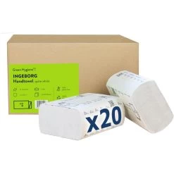 GreenHygiene Papierhandtücher Ingeborg, 2-lagig, Interfold-Falz, 24 X 21 Cm, Weiß, 3000 Stück