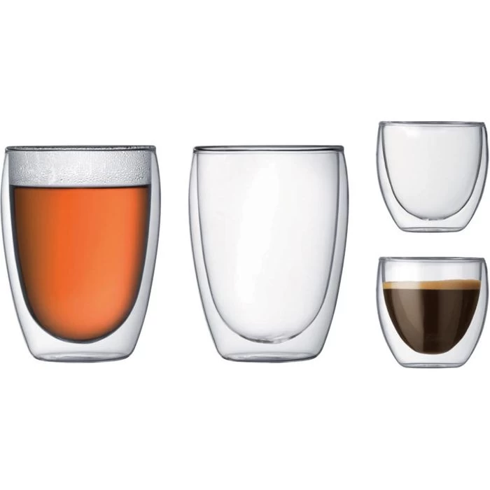 Bodum Kaffeegläser Set K4557-10, Doppelwandig, 80 & 350ml, 4-teilig 1 Bodum Kaffeegläser Set K4557-10, Doppelwandig, 80 & 350ml, 4-teilig