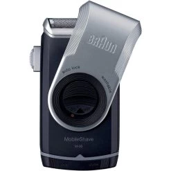 Braun Elektrorasierer MobileShave M-90, Twist Cap, Herren, Reiserasierer Für Unterwegs, Blau/silber