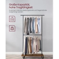 Vasagle Garderobenständer RGR111B01, Vintage, Rollen & Ablage, Ausziehbar, Metall / Holz, Braun -Haushaltsprodukte Geschäft 62cdbb8310413e7c63521209ae4c0eaab0ea3680 garderobenstaender vasagle rgr111b01 vintage