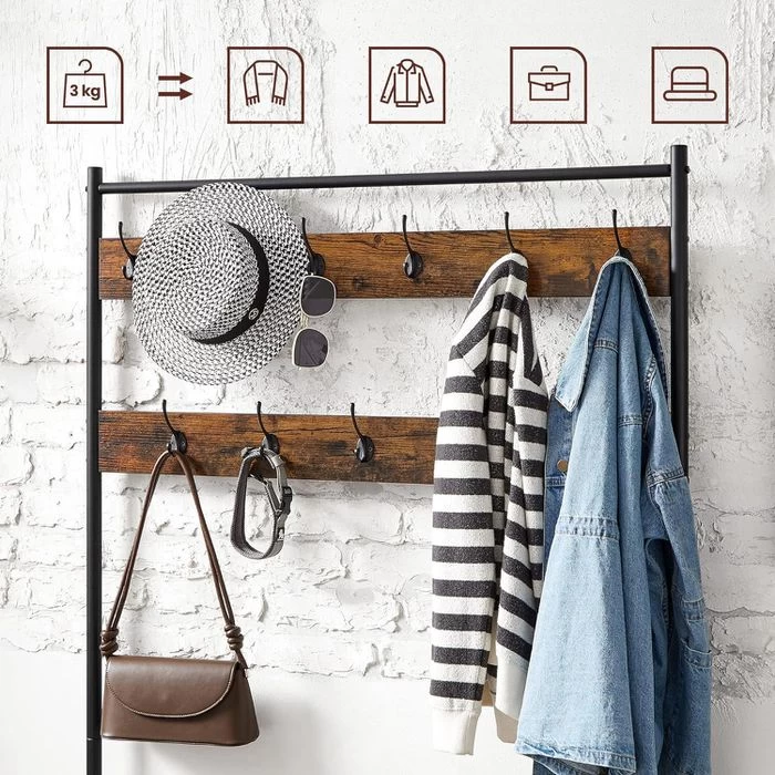 Vasagle Garderobenständer HSR410B01, Vintage, Mit 22 Haken, Metall / Holz, Schwarz / Braun 3 Vasagle Garderobenständer HSR410B01, Vintage, Mit 22 Haken, Metall / Holz, Schwarz / Braun - Image 3