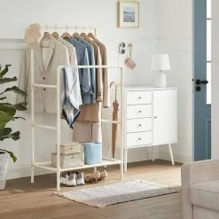 Songmics Garderobenständer RDR01WT, Bis 55 Kg, Mit 2 Kleiderstangen Und Ablage, Metall, Weiß -Haushaltsprodukte Geschäft 6e0e7943175eb24ed7e5ab0f5085526e3538e3cf garderobenstaender songmics rdr01wt bis 55 kg