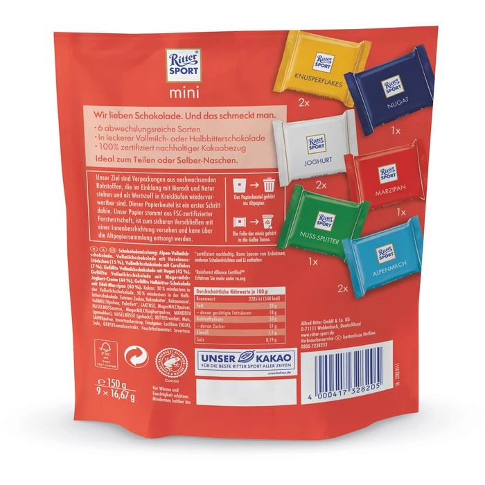 Ritter-Sport Minischokolade Mini Bunter Mix, 6 Sorten, 9 Stück, 150g 4 Ritter-Sport Minischokolade Mini Bunter Mix, 6 Sorten, 9 Stück, 150g - Image 4