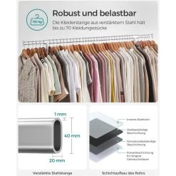 Songmics Garderobenständer HSR11S, Bis 130 Kg, Mit Rollen, Ausziehbar, Metall, Silber -Haushaltsprodukte Geschäft 7b44fc422509502ad94cf315c527fcc72d1941f1 garderobenstaender songmics hsr11s bis 130 kg