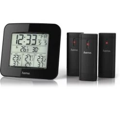 Hama Thermo-Hygrometer EWS-Trio Funk, Für Innen Und Außen, Mit Funkuhr, Inkl. 3 Sensoren