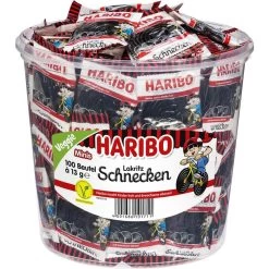 Haribo Lakritz Lakritzschnecken, 100 Minibeutel, 1,3kg, Dose