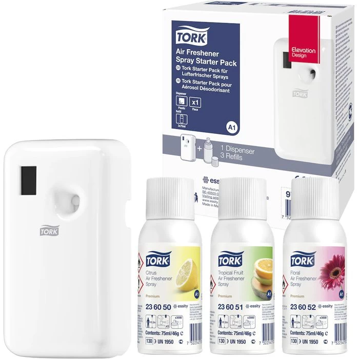 Tork Raumduft Elevation Starter Pack, A1, 972000, Starterset, 3x 75ml, Zitrus, Frucht, Blüten 1 Tork Raumduft Elevation Starter Pack, A1, 972000, Starterset, 3x 75ml, Zitrus, Frucht, Blüten