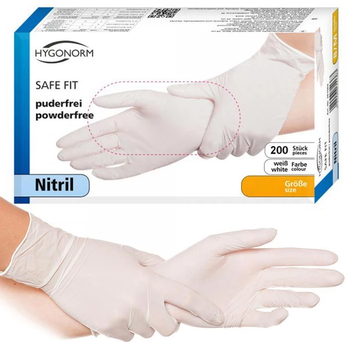 Franz-Mensch Einmalhandschuhe Safe Fit, 26110, Nitril, Puderfrei, Weiß, 200 Stück, Größe L 1 Franz-Mensch Einmalhandschuhe Safe Fit, 26110, Nitril, Puderfrei, Weiß, 200 Stück, Größe L