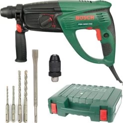 Bosch Bohrhammer PBH 3000 FRE, SDS+, 750 W, Mit Schnellspannfutter, Bohrer-Set, Koffer