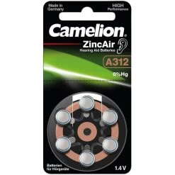 Camelion Hörgerätebatterie ZincAir A312, 160 MAh, PR41, Braun, Zink-Luft, 6 Stück