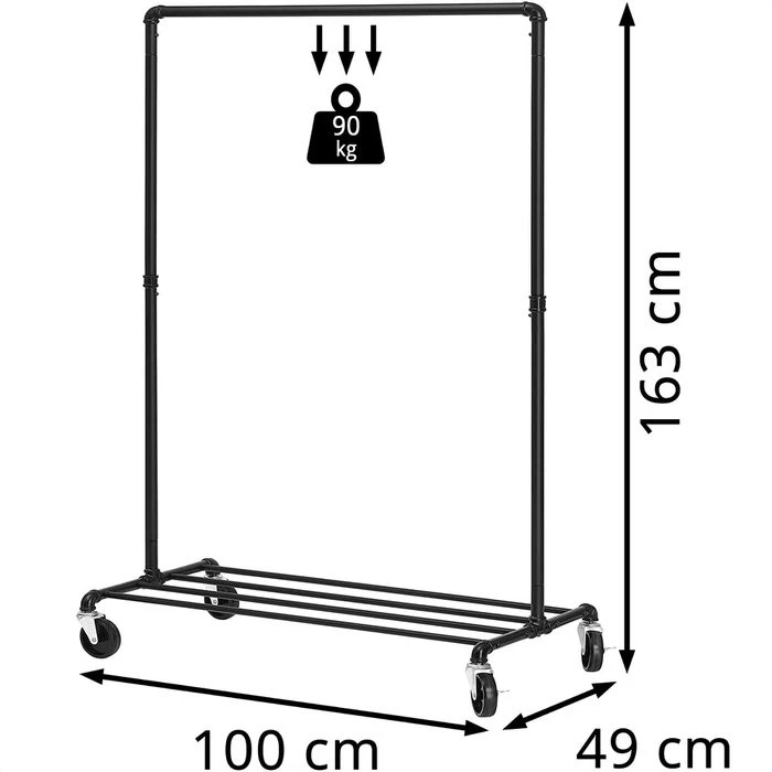 Songmics Garderobenständer HSR61BK, Bis 90 Kg, Mit Rollen, Metall, Schwarz 2 Songmics Garderobenständer HSR61BK, Bis 90 Kg, Mit Rollen, Metall, Schwarz - Image 2