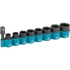 Makita Steckschlüssel B-54651, 9-teilig, 8-18mm Schlüsselweite - 33mm Länge, 3/8Zoll