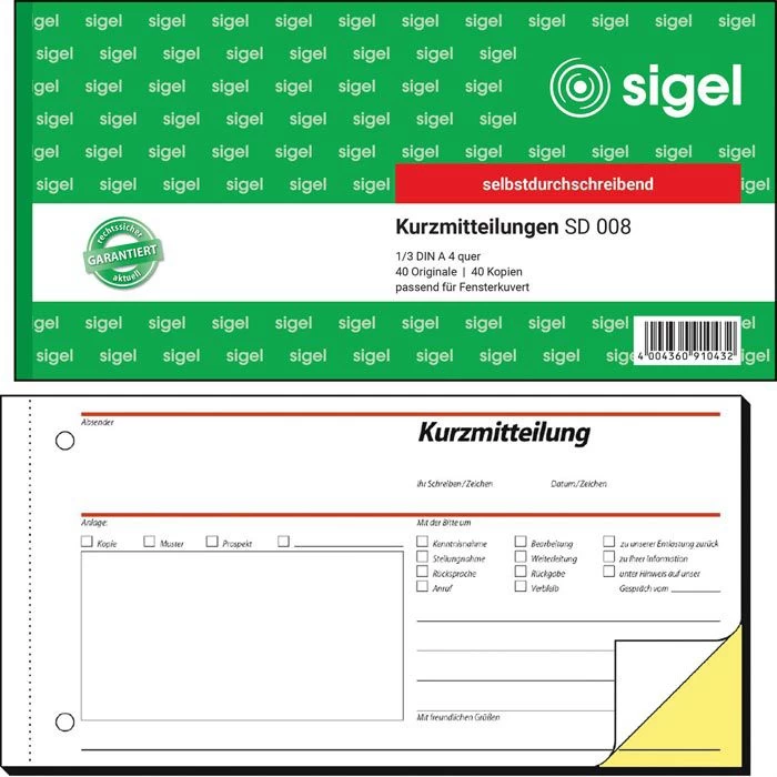 Sigel SD 008 Kurzmitteilungen 1/3 A4 1 Sigel SD 008 Kurzmitteilungen 1/3 A4
