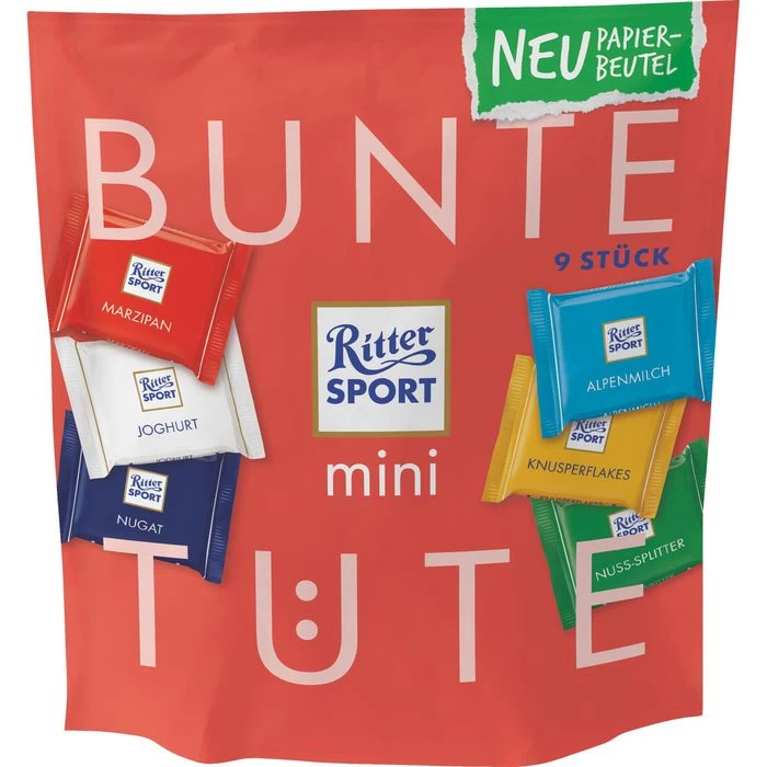 Ritter-Sport Minischokolade Mini Bunter Mix, 6 Sorten, 9 Stück, 150g 1 Ritter-Sport Minischokolade Mini Bunter Mix, 6 Sorten, 9 Stück, 150g