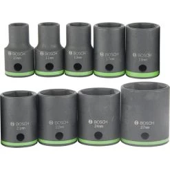 Bosch Steckschlüssel 2608551100, 9-teilig, 10 - 27mm Schlüsselweite - 38mm Länge, 1/2 Zoll