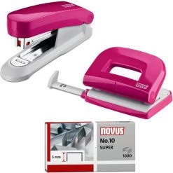 Novus Heftgerät Twinset E15/E210, 020-1875, Set, 3-teilig, Heftleistung 15 Blatt, Pink