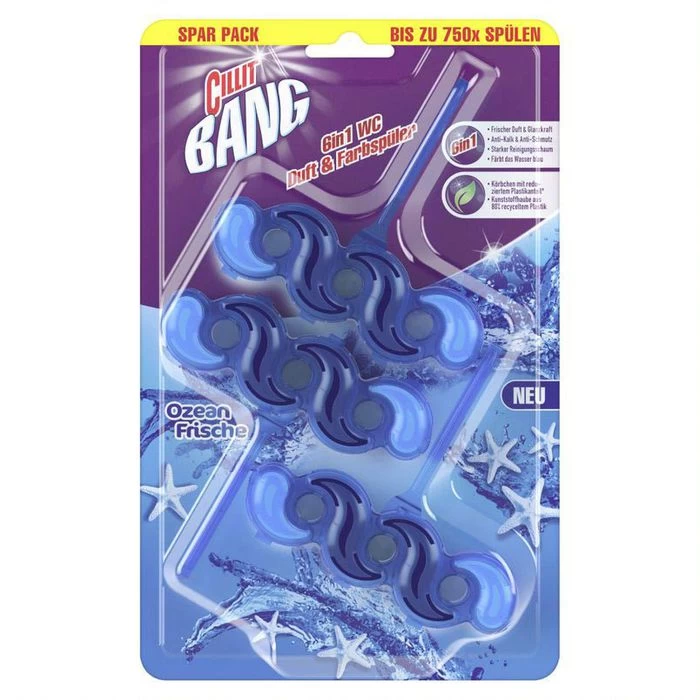 Cillit-Bang WC-Duftspüler 6 In 1 Blauspüler, Ozean Frische, Im Korb, 3 Stück 1 Cillit-Bang WC-Duftspüler 6 In 1 Blauspüler, Ozean Frische, Im Korb, 3 Stück