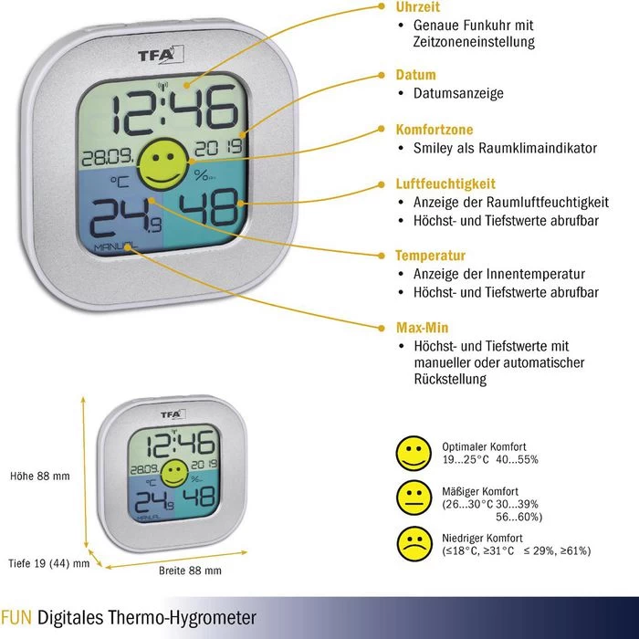 TFA Thermo-Hygrometer 30.5050.54 Innen, Digital, Silber 4 TFA Thermo-Hygrometer 30.5050.54 Innen, Digital, Silber - Image 4