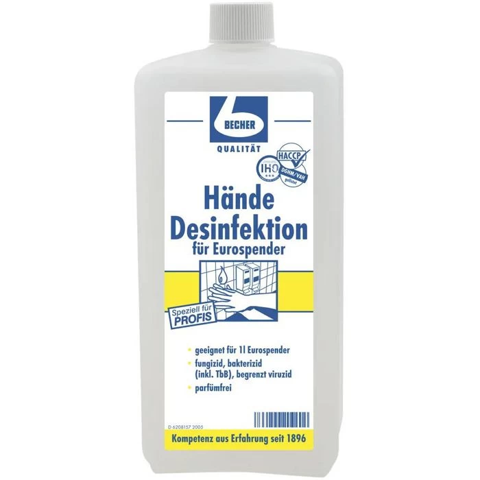 Dr.Becher Desinfektionsmittel 1462000, Alkoholisch, Hände-Schnelldesinfektion, Parfumfrei, 1 Liter 1 Dr.Becher Desinfektionsmittel 1462000, Alkoholisch, Hände-Schnelldesinfektion, Parfumfrei, 1 Liter