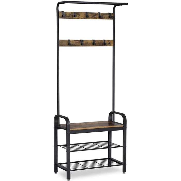 Vasagle Garderobenständer HSR40B, Vintage, Mit 9 Haken, Metall / Holz, Schwarz / Braun 1 Vasagle Garderobenständer HSR40B, Vintage, Mit 9 Haken, Metall / Holz, Schwarz / Braun