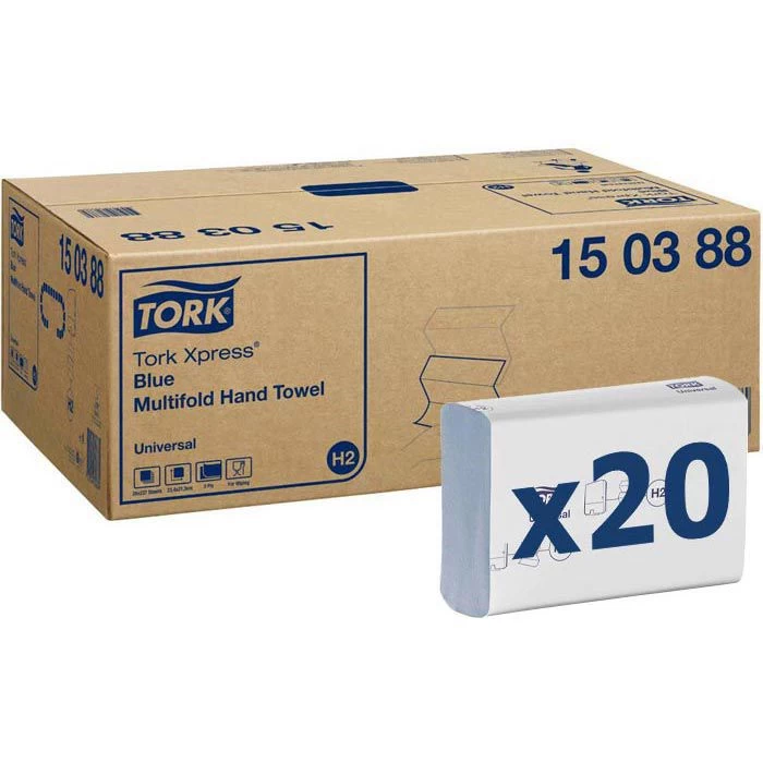 Tork Papierhandtücher Xpress Universal, 150388, H2, 2-lagig, Interfold-Falz 21x24 Cm, 4740 Stück, Blau 1 Tork Papierhandtücher Xpress Universal, 150388, H2, 2-lagig, Interfold-Falz 21x24 Cm, 4740 Stück, Blau