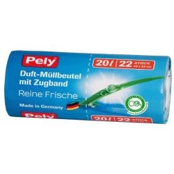 Pely Müllbeutel Reine Frische, 20 Liter, Mit Zugband, Transparent, 22 Stück