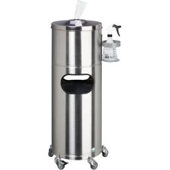 VAR Handtuchspender 2016, Desinfektionsstation, Abfallkorb, Rollenhandtücher, Fahrbar, Edelstahl