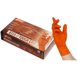NITRAS Einmalhandschuhe Tough Grip N, Nitril, 8335, Puderfrei, Orange, 50 Stück, Gr. XL